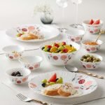 Larah by Borosil Pack of 17 Opalware Dahlia Galaxy Series Crockery for Dining & Gifting Dinner Set(Pink, Microwave Safe)