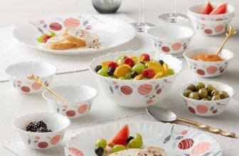 Larah by Borosil Pack of 17 Opalware Dahlia Galaxy Series Crockery for Dining & Gifting Dinner Set(Pink, Microwave Safe)
