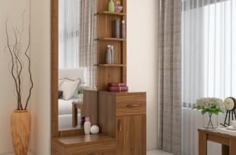 Spacewood Dressing Table | Legend | 3 Year Warranty | 3 Shelves & 2 Drawer, 1 Shutter Storage, Vanity Table for Bedroom, Living Room, and Home| Engineered Wood | Natural Teak