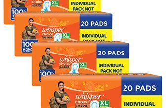Whisper Choice Ultra Sanitary Pads,80 Xl Pads,Upto 100% Stain Protection All Day,Thin Pads With Magic Gel That Locks Liquid,Super Fast Absorption,Longer Length For Better Coverage,Disposable Wrapper