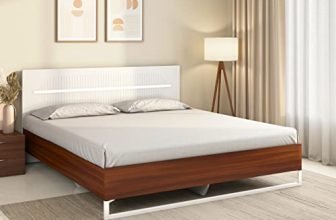 Nilkamal Capsule Meta Without Storage | Lighted Headboard | 1 Year Warranty Engineered Wood Queen Bed (Finish Color – Walnut, Delivery Condition – Knock Down)