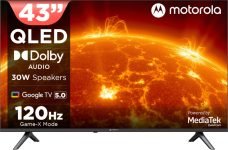 MOTOROLA 108 cm (43 inch) QLED Ultra HD (4K) Smart Google TV 2025 Edition with 5.0 OS, 30 W speaker, 120Hz Game accelerator, and Dolby Audio(43UHDGQMWSDQ)