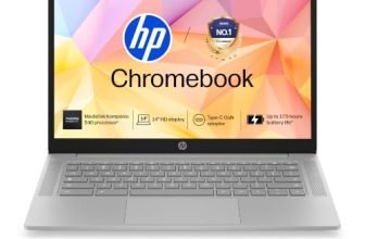HP Chromebook 14, MediaTek Kompanio 540 (4GB LPDDR5, 128GB UFS) HD, Anti-Glare, Micro-Edge, 14”/35.6cm, ChromeOS, 100 GB Google One(1yr), Modern Gray,1.35kg, nm0004MU, HD Camera w/Shutter Laptop