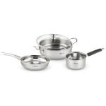 Lifelong 4 piece Stainless Steel cookware Set | 22 cm Kadai & Fry Pan 22 cm with Glass Lid | 14 cm Sauce Pan | Sandwich Bottom | Induction & Gas Stove Compatible (Silver, LLSSKFS01)