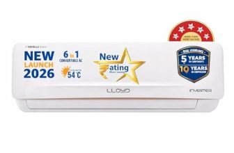 Lloyd 2 Ton 5 Star Inverter Split AC, 2026 New Star Rated (6 in 1 Convertible, Cools Up To 54°C, DG Mode, Ice Clean, Smart 4 Way Swing, Installation Check, White with Golden Deco Strip, GLS24I5AGCGR)