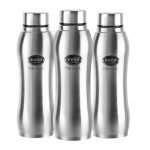 CELLO Aqua Pro Stainless Steel Water Bottle 1000ml Set of 3 Pcs | ISI Certified, Single Walled | Leakproof, Rust Proof, Food Grade, Easy to Carry | Airtight Steel Bottle for Fridge, Office, Gym