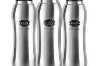 CELLO Aqua Pro Stainless Steel Water Bottle 1000ml Set of 3 Pcs | ISI Certified, Single Walled | Leakproof, Rust Proof, Food Grade, Easy to Carry | Airtight Steel Bottle for Fridge, Office, Gym
