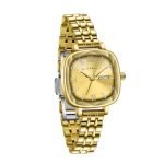 Giordano Elegant Square Watch for Women – Crystal & Roman Hour Markers, Day-Date Display, Stainless Steel Strap