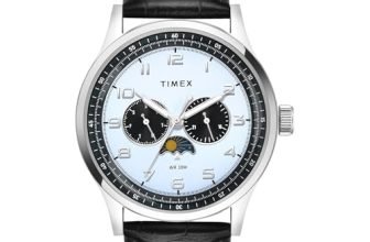 TIMEX Analog Watch for man with Blue Round Dial & Black Leather Strap Band Water Resistant Men’s Wrist Watches – TWEG19607