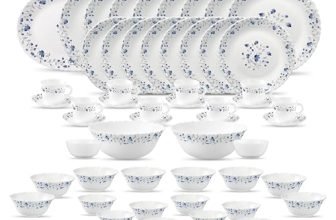 La Opala Classique Opalware Dinner Set, 53 Pcs, Family of 8, Blue Mystique