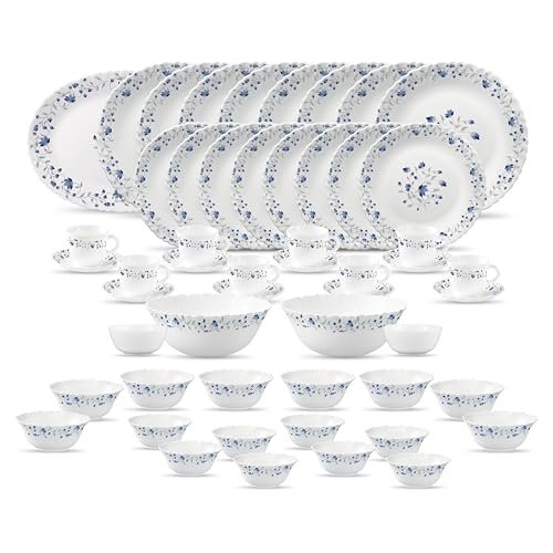 Larah by Borosil Regal Fluted Series Opalware Dinner Set | 19 Pieces for Family of 6 | Microwave & Dishwasher Safe | Bone-Ash Free | Crockery Set for Dining & Gifting | Plates & Bowls | White