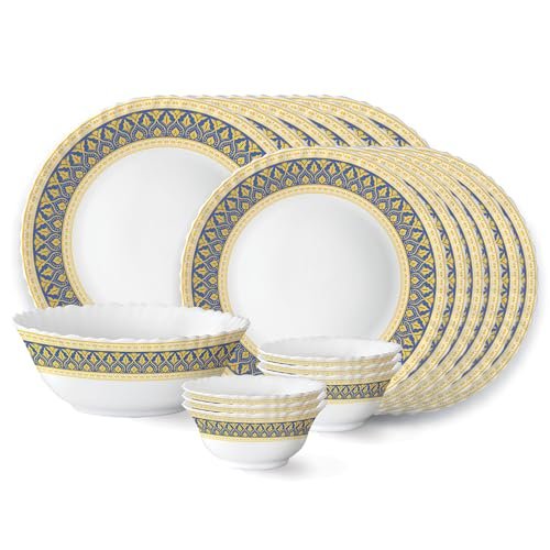La Opala Classique Opalware Dinner Set, 53 Pcs, Family of 8, Blue Mystique