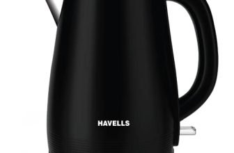 Havells Electric Kettle Altro 1250 Watts 1.5 liters, Double Layered Cool Touch Outer Body | 304 Rust Resistant SS Inner Body with Auto Shut Off | Wider Mouth | 2 Yr Manufacturer Warranty (Black)