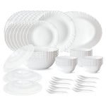 Larah by Borosil Silk Series Opalware Dinner Set | for Family of 6 | Microwave & Dishwasher Safe | Bone-Ash Free | Crockery Set for Dining & Gifting | Plates & Bowls | White (47 PCS)