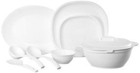 SignoraWare BPA Free Plastic Square Dinner Set | Microwave Safe | Unbreakable & Lightweight | Odor-Free | Great for Parties & Gatherings | Ideal for Regular Home Meals (Set of 32 pcs | White)