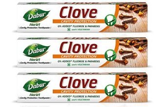Dabur Herb’l Clove Cavity Protection Toothpaste – 600g (200g x 3) | No added Fluoride & Parabens | Fights Bacteria & Relieves Dental Pain | Provides Pleasant Mouthfeel After Brushing