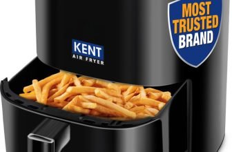 KENT Ultra Air Fryer 4L 1300W | Fry, Bake, Grill & Roast | Up to 80% Less Oil Usage | Rapid Heat Circulation | Adjustable Temperature Control Knob 80 to 200 | Auto Cut-Off Air Fryer(4 L)