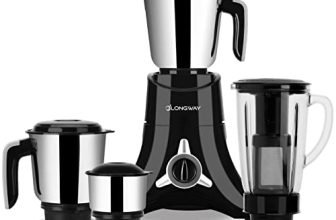 Longway Orion Mixer Grinder 900 W (4 Jars, Black) | long lasting shock proof ABS body | Heavy Duty Motor | Nano-grinding technology | 304 Grade Stainless Steel Blade | Noise levels 80-90 DB
