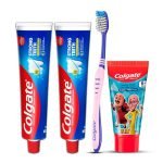 Colgate Strong Teeth Toothpaste, 300g, Bubblefruit Toothpaste for Kids (6+ years) 80g and Toothbrush (Combo Family Pack Offer)