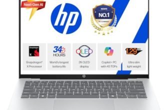 HP OmniBook 5 OLED (Previously Pavilion), Snapdragon X Processor 45 Tops (16GB LPDDR5x, 1 TB SSD), 2K 14”/35.6cm, Win11, Office24, Silver, 1.29kg, he0015QU, Multi-Day Battery, AI Laptop