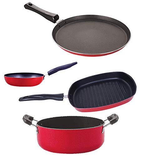Nirlon Non Stick Coated Heat Resistance Pfoa Free Aluminium Kitchenware Gift Set of 4 Pieces (FT13_CVG_GP24.5_CS24)