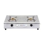 Surya Flame Majestic 2 Burner Stainless Steel Gas Stove | Manual Ignition | High-Efficiency Tri-Pin Brass Burners | Heavy-Duty Pan Support | Anti-Skid Legs | ISI Certified & 2 Years Warranty