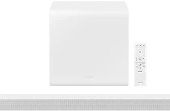 Samsung HW-S801B/XL Ultra Slim Wireless Dolby Digital Plus, Active Voice Amplifier 330 W Bluetooth Soundbar(White, 3.1.2 Channel)