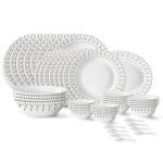 Larah by Borosil Ora Gold Fluted Series Opalware Dinner Set | 44 Pieces for Family of 8 | Microwave & Dishwasher Safe | Bone-Ash Free | Crockery Set for Dining & Gifting | Plates & Bowls | White