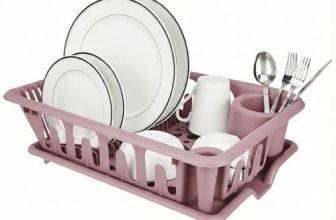 Lifelong Plastic Dish Drying Rack with Drain Tray, Kitchen Dish Drainer with Cutlery Holder, Utensil Organizer for Plates, Bowls & Cups (Pink)