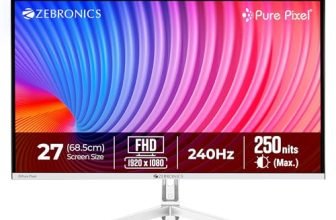 Zebronics 27 Inch FHD Gaming Monitor, 240Hz Refresh Rate, 1ms MPRT, Anti-Glare Display, 250 Nits, 16.7M Colors, Built-in Speakers, HDMI, DP, Bezel-Less Design, Speakers, Wall Mountable (EA27)