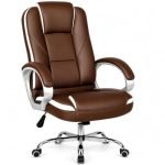 Oakcraft Premium Ergonomic Office Chair – Adjustable Swivel Desk Chair with Lumbar Support & PU Leather Upholstery (Brown White, High Back)