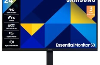 Samsung 24″(60.5 cm) Flat IPS Monitor|IPS Panel|FHD 1920 x 1080|100 Hz|New Super Slim Design|Ports-HDMI,VGA|Tilt Stand Feature -2˚ to 21˚|Game Mode|Eye Saver Mode|Wall Mountable|LS24D300GAWXXL|Black