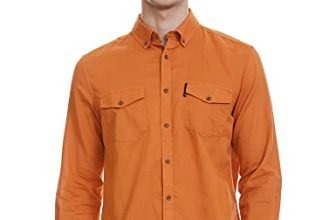 HammerSmith Men’s Casual Millennium Fit Shirt (HSCSM045_Orange 1 M)