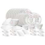 Larah by Borosil Boro Fluted Series Opalware Dinner Set | 63 Pieces for Family of 8 | Microwave & Dishwasher Safe | Bone-Ash Free | Crockery Set for Dining & Gifting | Plates & Bowls | White