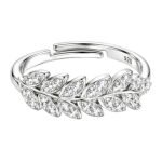 KYAT 925 Sterling Silver Leaf Ring for Women | CZ Diamond Studded Feather Band Ring | Lightweight Floral Finger Ring | Party Wedding Anniversary Everyday Wear | Gift for Girls & Women |