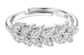 KYAT 925 Sterling Silver Leaf Ring for Women | CZ Diamond Studded Feather Band Ring | Lightweight Floral Finger Ring | Party Wedding Anniversary Everyday Wear | Gift for Girls & Women |