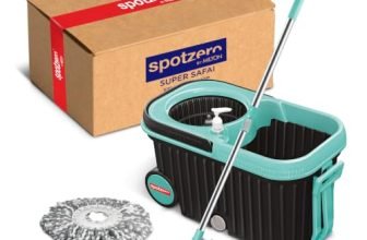 Spotzero By Milton Eelite Spin Mop I 2-in-1 Mop Bucket for Cleaning & Drying I 360° Spin Mechanism I High Absorbent Microfiber Refills I Big Wheels & Drag Handle for Easy Movement I Black