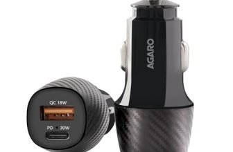 AGARO Pulse Car Charger, Dual Port with 51W Fast Car Charger with Dual Output (33W Pd Type C Port + 18W USB A Port), Fast Charging, for Smartphones, iPhones, Tablets, Earbuds & More – Black