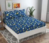 BSB Home 120 Tc Double Floral Printed Bedsheet with 2 Pillow Covers | 110 GSM Soft Brushed Microfiber – Breathable & Wrinkle Free – (86 X 88 Inch, Dark Blue & Yellow & White), 144 Tc