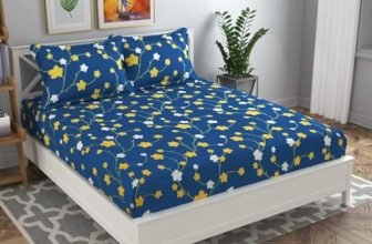 BSB Home 120 Tc Double Floral Printed Bedsheet with 2 Pillow Covers | 110 GSM Soft Brushed Microfiber – Breathable & Wrinkle Free – (86 X 88 Inch, Dark Blue & Yellow & White), 144 Tc