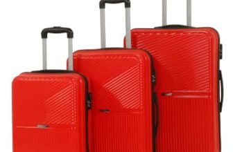 Teakwood Set of 3 8 Wheels Trolley Bag, Hard Cabin with Zipper Closure, Adjustable Push Button & Cross Side Strap, Number Lock System 360 Degree (Set of 3, Red)