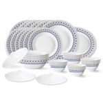 Larah by Borosil Ocean Fluted Series Opalware Dinner Set | 31 Pieces for Family of 6 | Microwave & Dishwasher Safe | Bone-Ash Free | Crockery Set for Dining & Gifting | Plates & Bowls | White