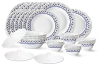 Larah by Borosil Ocean Fluted Series Opalware Dinner Set | 31 Pieces for Family of 6 | Microwave & Dishwasher Safe | Bone-Ash Free | Crockery Set for Dining & Gifting | Plates & Bowls | White