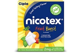 Cipla Nicotex Nicotine Sugar Free Fruit Burst Gums 2mg | Helps to Quit Smoking | WHO – Approved Therapy | 9 Gums each pack | Pack of 10