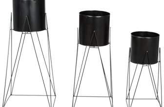 Amazon Brand – Solimo Metal Planters Pot Holder (Square Base) with Metal Plant Stand (Black, Set of 3) | Tall Indoor Plant Stand with Planter Pot, suited for indoor/outdoor