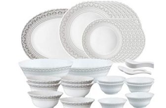 Larah by Borosil Classic Opalware Dinner Set, 33-Pieces, White