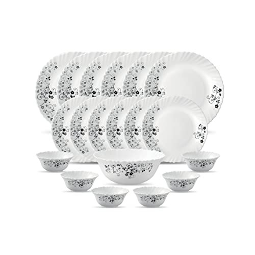 Larah by Borosil Classic Opalware Dinner Set, 33-Pieces, White