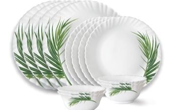 Larah by Borosil Crescent Fluted Series Opalware Dinner Set | 12 Pieces for Family of 4 | Microwave & Dishwasher Safe | Bone-Ash Free | Crockery Set for Dining & Gifting | Plates & Bowls | White
