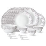 Larah by Borosil Lark Fluted Series Opalware Dinner Set | 33 Pieces for Family of 6 | Microwave & Dishwasher Safe | Bone-Ash Free | Crockery Set for Dining & Gifting | Plates & Bowls | White