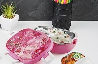 CELLO Feast Deluxe Kids Lunch Box Tinkerbell, Pink | Leak-Proof Snacks Tiffin Box for School Kids Inner Stainless Steel Mini Box | 2 Container with Locking Lid | Ideal for School & Picnic